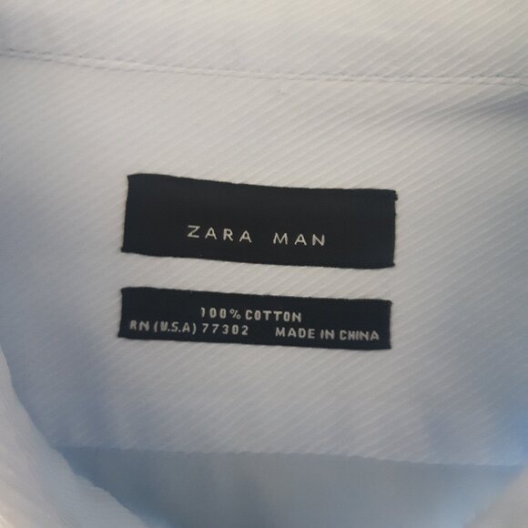ZARA MAN SZ 16 Light Baby Blue 100% Cotton Men's Button Up Dress Shirt - Picture 4 of 12